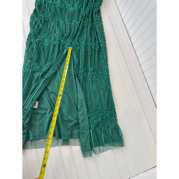 NWT Adrianna Papell Hand-Beaded Illusion Long Column Blouson Gown Green 16W - Picture 7 of 8
